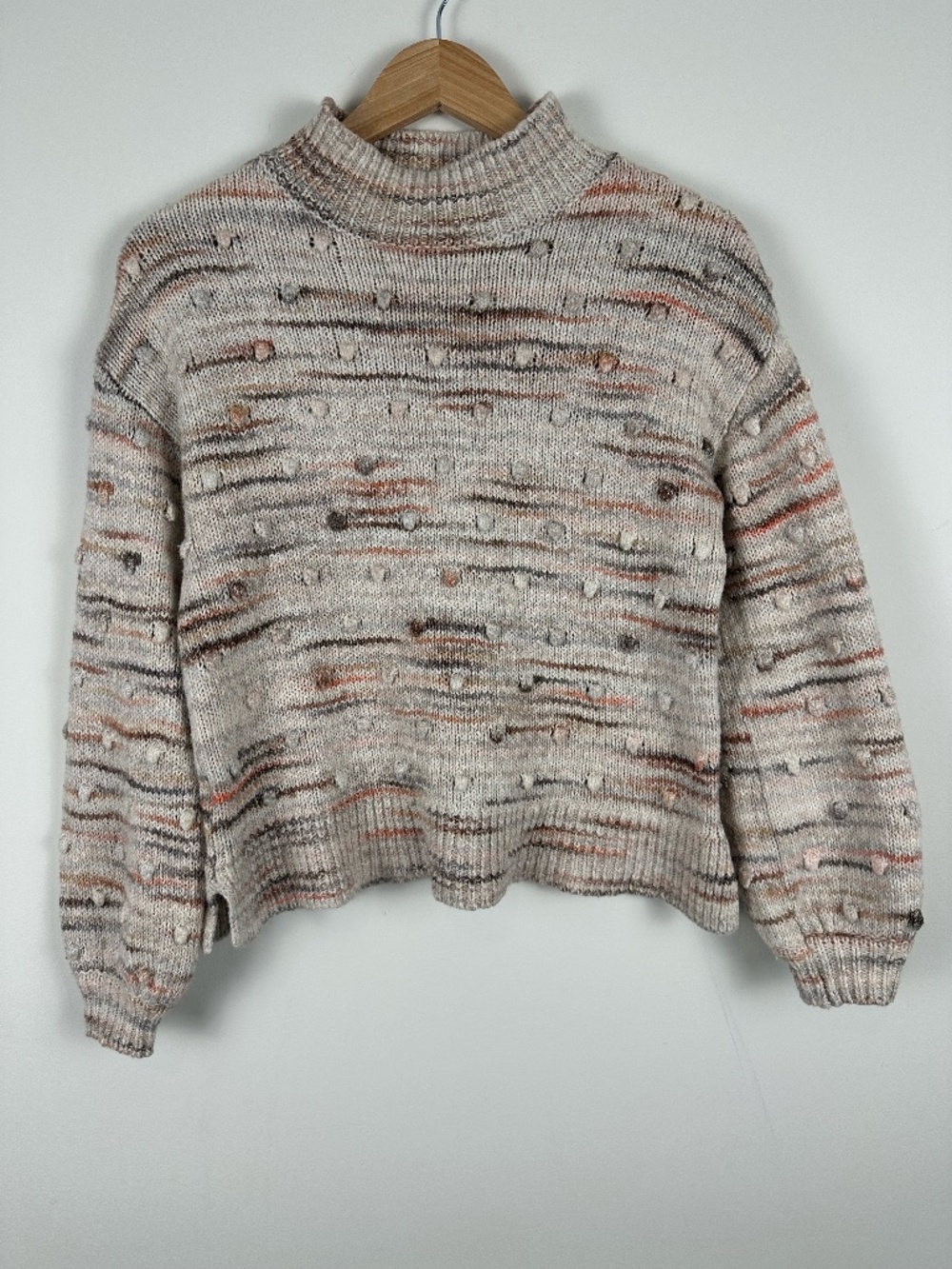 LOFT XS Bobble Knit Mock Neck Sweater Multicolor Cotton Wool Blend